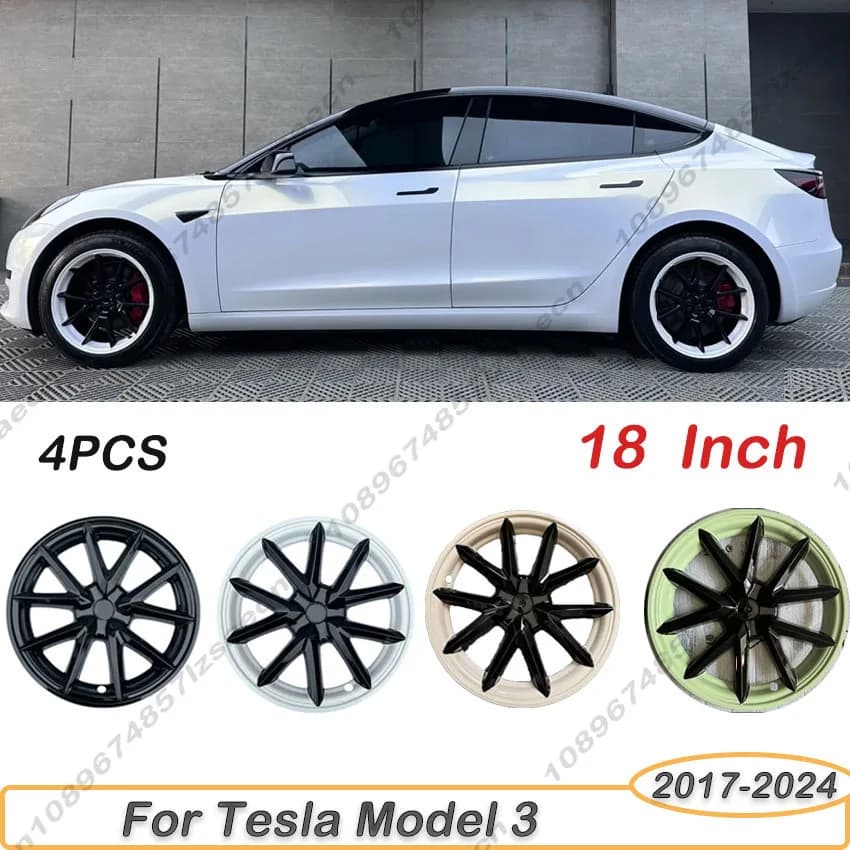 4PCS Coprimozzo Auto Per Tesla Modello 3 2017-2023 18 Pollici Copriruota di Ricambio Automobile Coprimozzo Ruota Cerchione Completo Accessori di Copertura