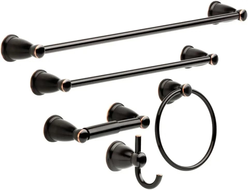 Set da bagno 5 pezzi in bronzo lucidato a olio, portasciugamani da 18', 24', porta carta igienica, anello, gancio KIN5PC-ORB