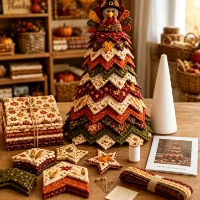 Christmas Halloween Quilted Tree Kit DIY Patchwork Fabric Sewing Craft Set Handmade Tabletop Home Decor Holiday Gift