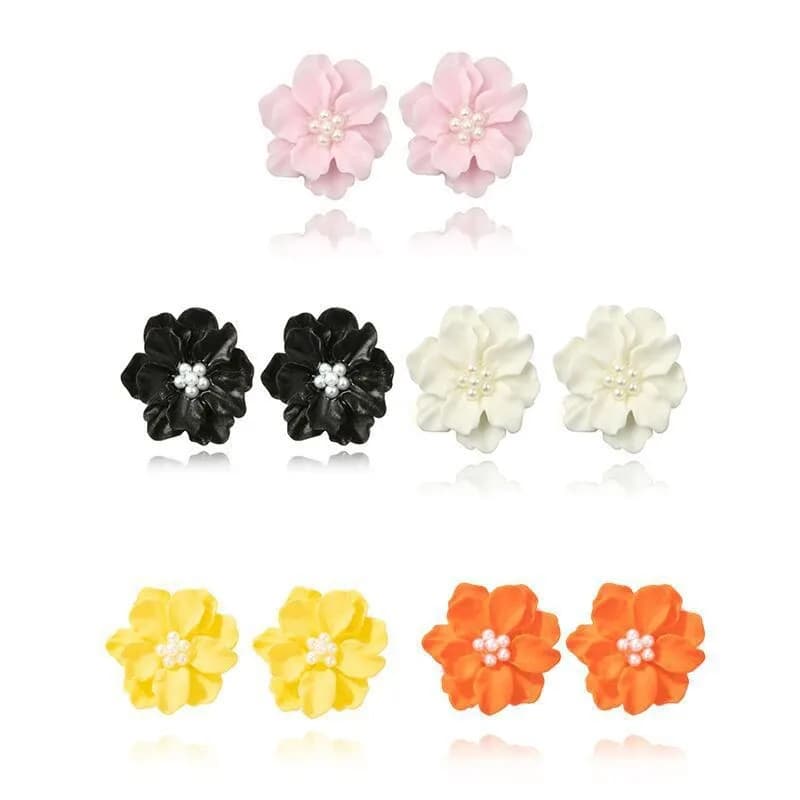 Fashion Korean simple all-match exaggerated flower earrings temperament fresh three-dimensional multi-color flower pearl ears
