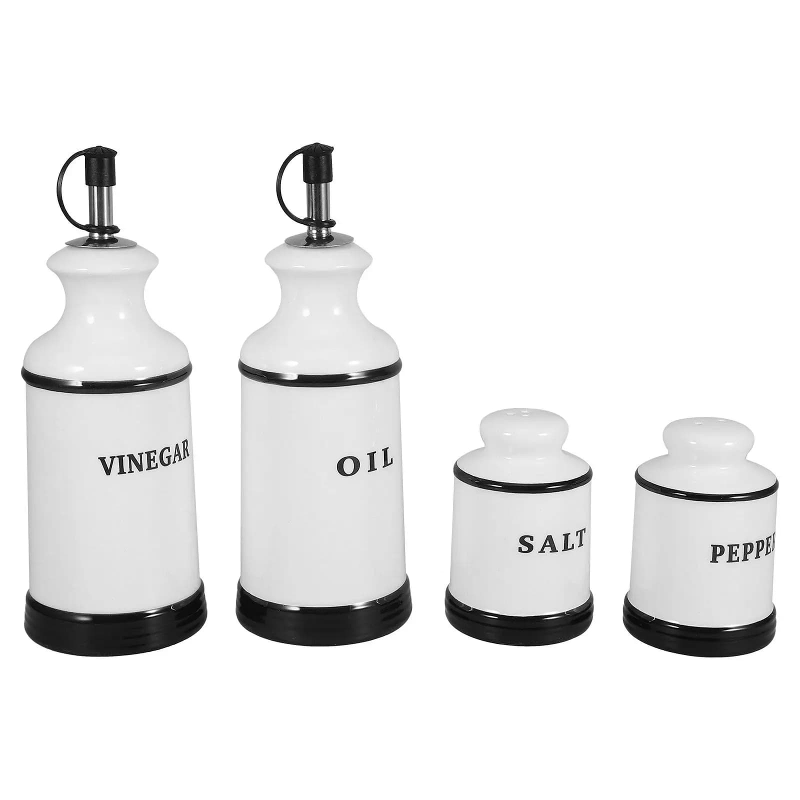 4Pcs Ceramic Sauce Dispenser Set Vinegar Bottle Oil Jar Salt Pepper Shaker Seasoning Jar Kitchen Spice Organizer Airtight