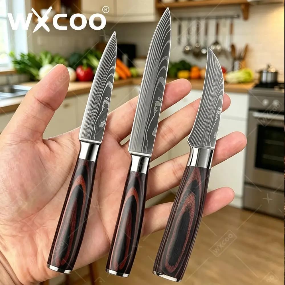 WXCOO Professional Fruit Slicing Kitchen Knives Utility Metal Damascus Pattern Kitchen Meat Cleaver Stainless Steel Knife
