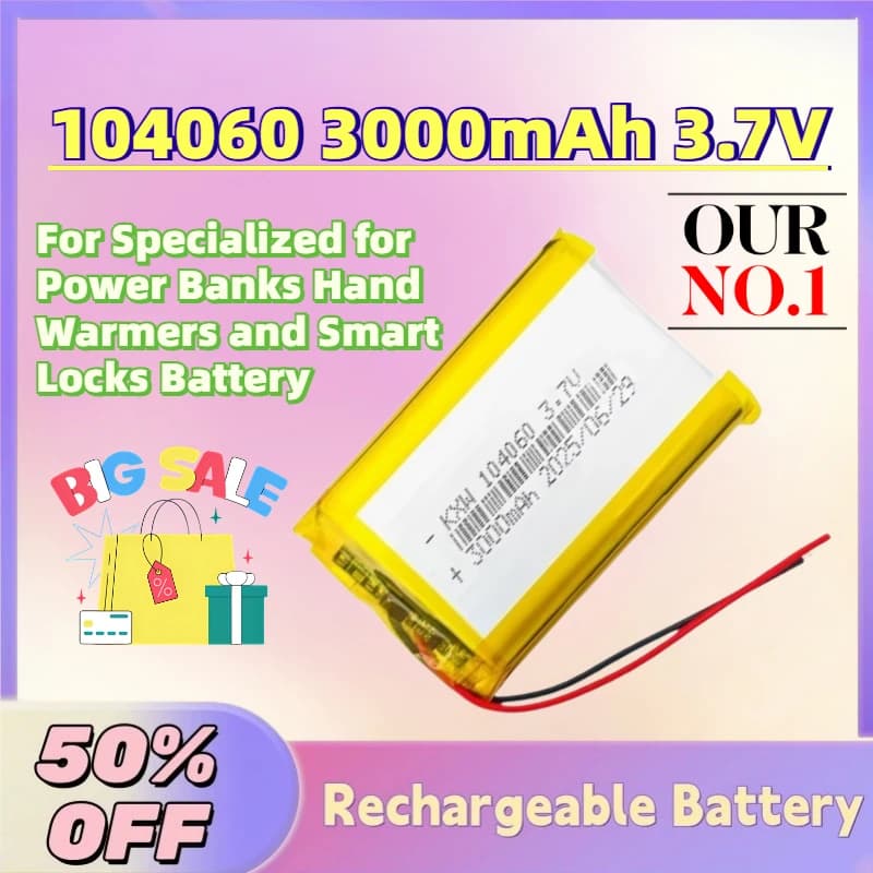 Disponibile Batteria Li-Po Ricaricabile 104060 3000mAh 3.7V per Power Bank, Scaldamani e Serrature Intelligenti