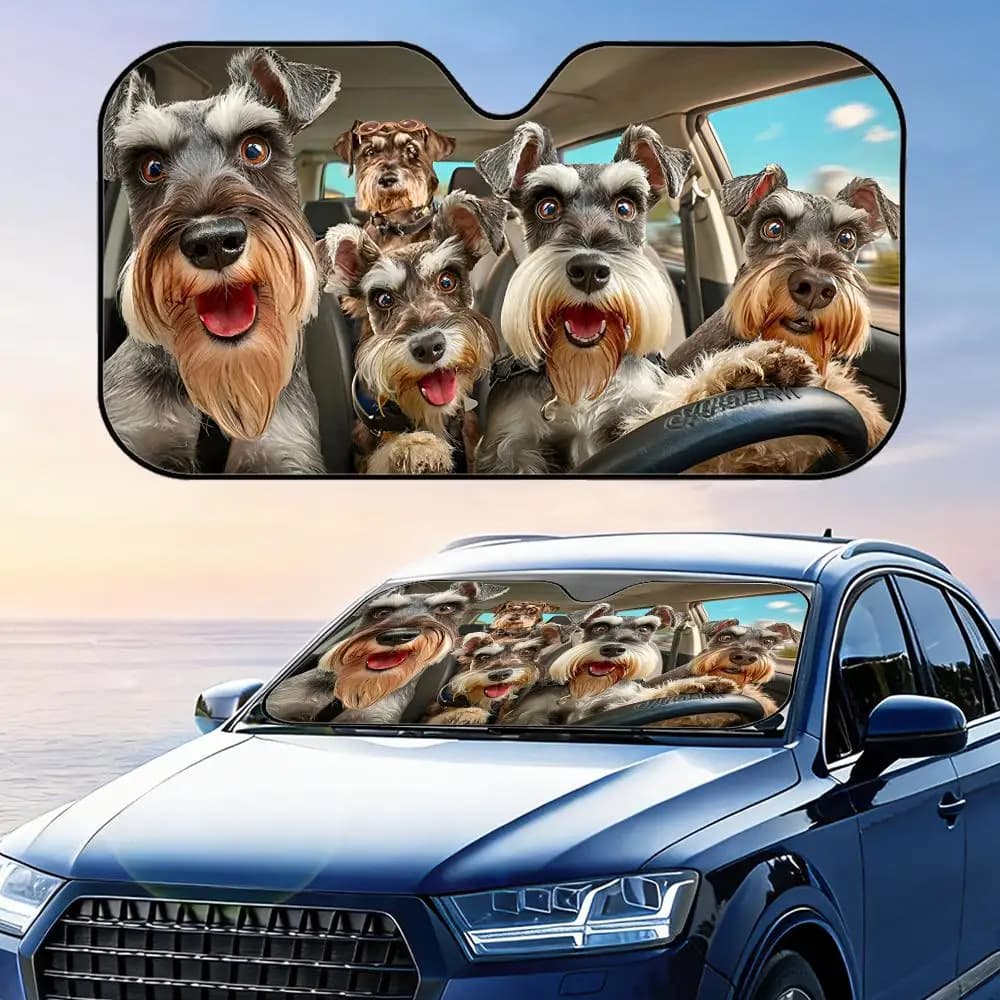 Parasole Pieghevole Universale per Auto con Schnauzer in Miniatura, Protezione UV e Isolamento Termico