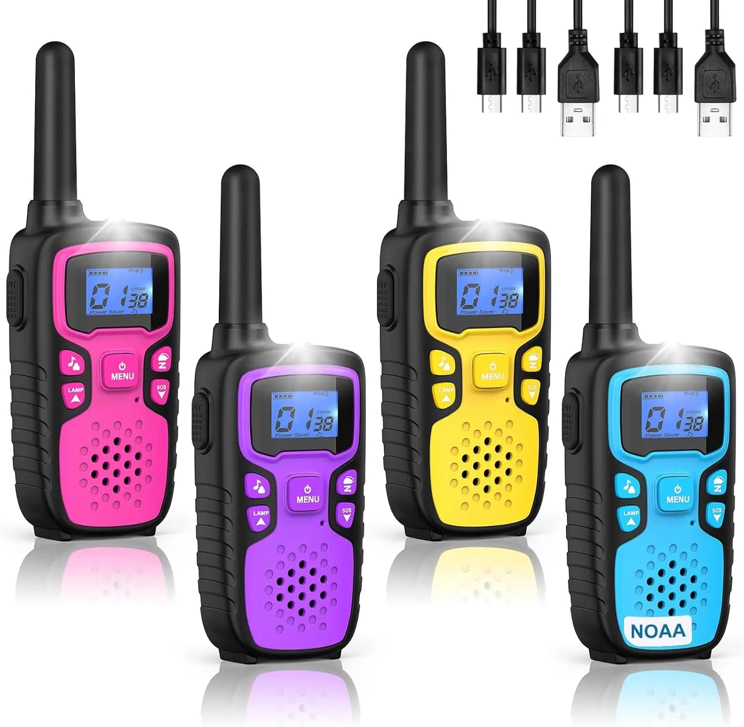 Walkie Talkie Ricaricabili per Bambini a Lungo Raggio, Regalo di Natale e Compleanno per Ragazzi e Ragazze dai 5 ai 12 Anni, Attrezzatura da Campeggio con Lampada SOS NOAA