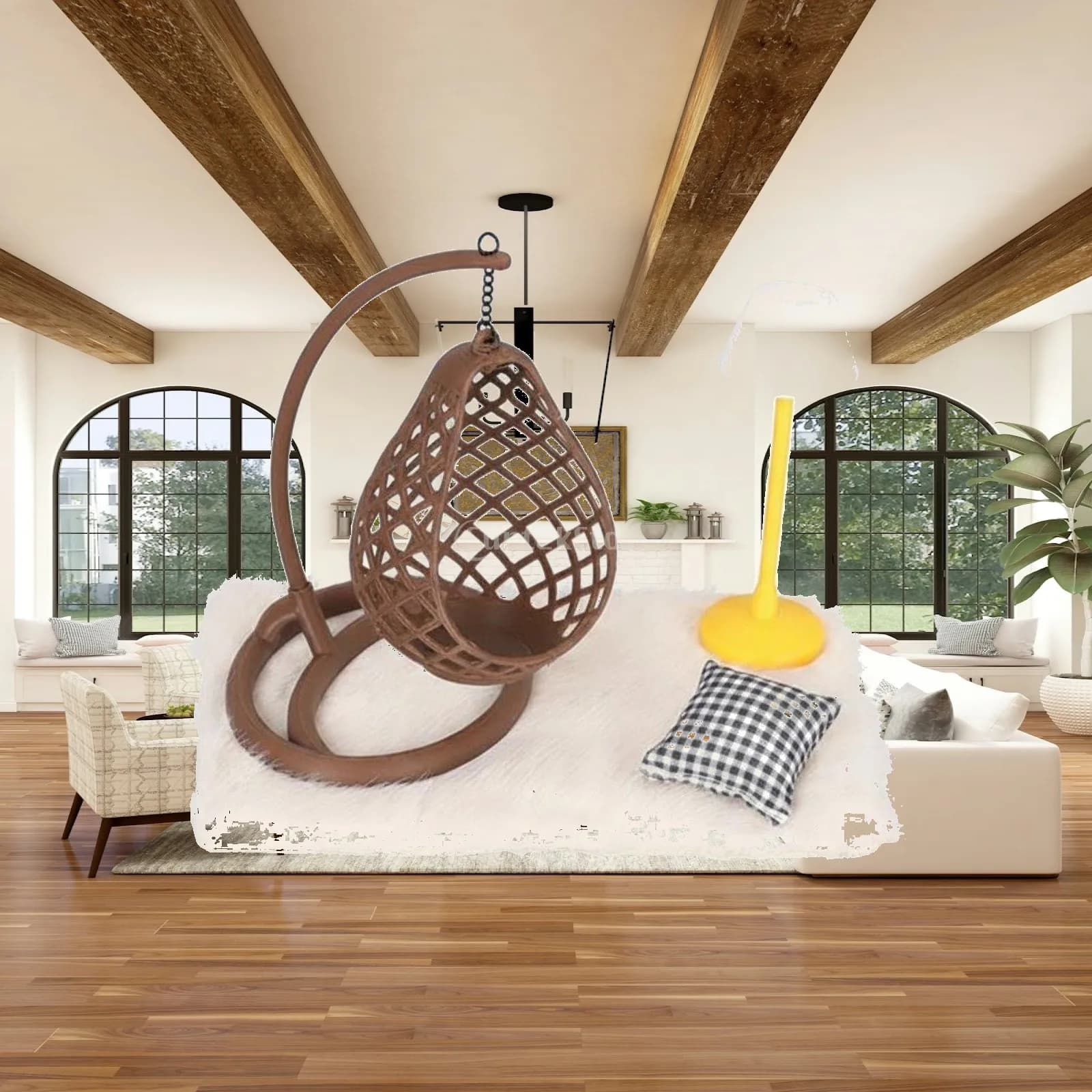 Egg-shaped Miniature Hanging Seat Dollhouse Chair with Rug and Pillow Furniture Miniatures for