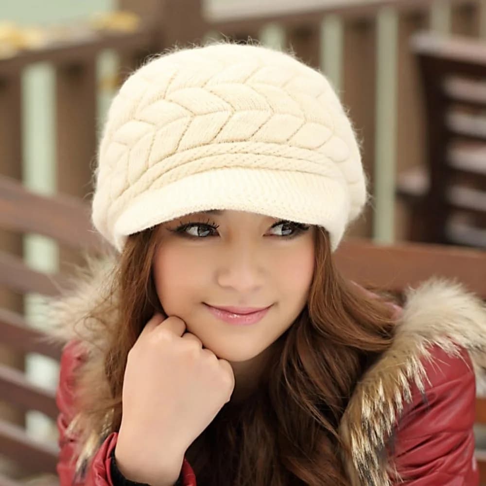 Women winter hot wool snow boots with visor