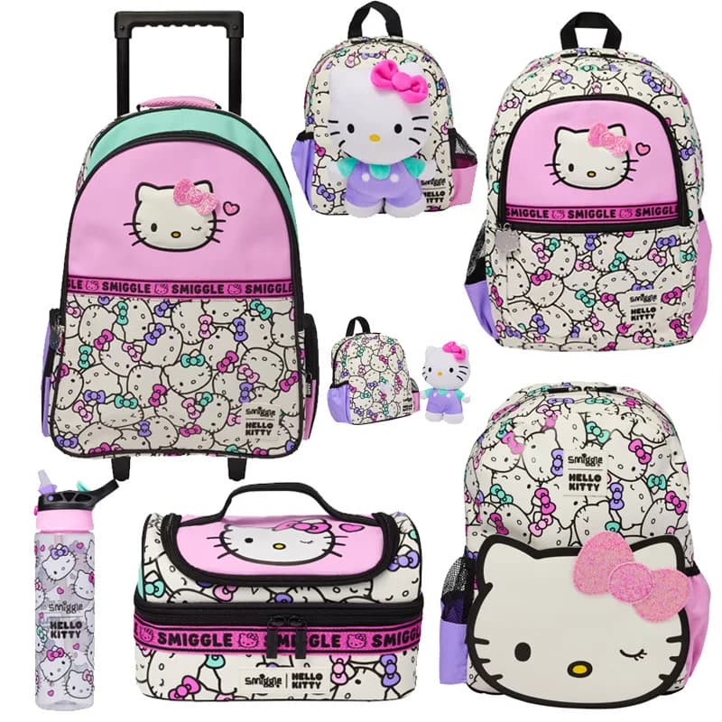 Zaino per scuola elementare Sanrio Hello Kitty Riduce il carico Zaino ultraleggero Astuccio per penne per cancelleria per bambini Borsa per il pranzo Regalo per ragazza