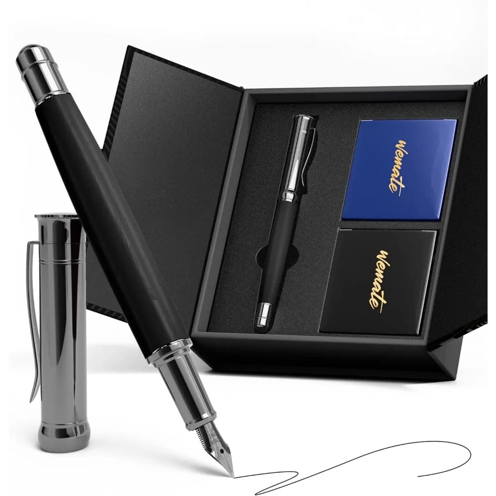 Fountain Pen Set, Fine Nib with 20PCS 2.6MM Ink Cartridges(10 Black&10 Blue),1 Ink Converter, Nice Luxury pen for Men, Women, Cool Wooden Fountain Pen for Writing, Journaling, Calligraphy