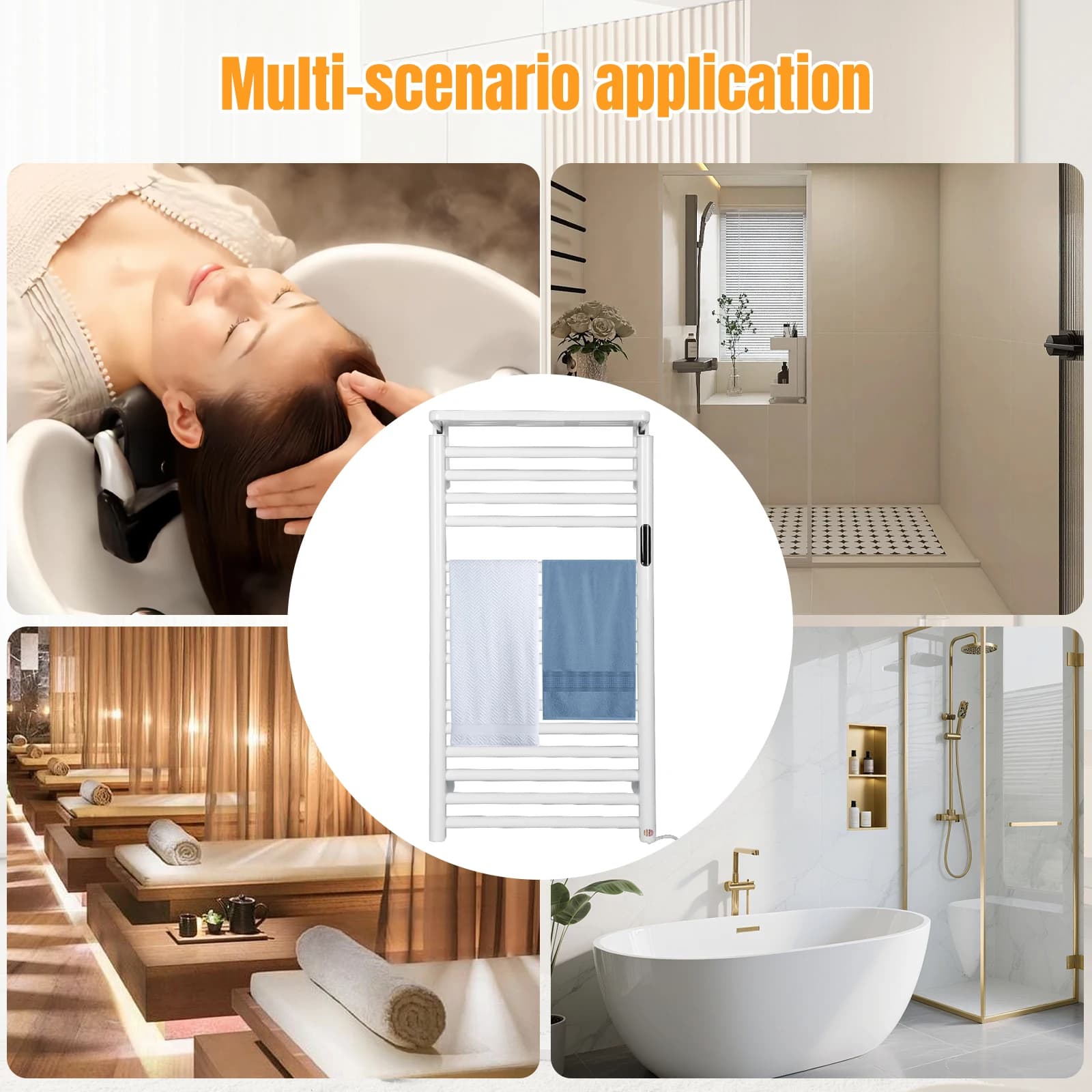 Scaldasalviette Elettrico a 15 Barre con Timer e Controllo Temperatura, Radiatore per Asciugamani Domestico Impermeabile IP56 per Famiglie, Piscine e Saloni