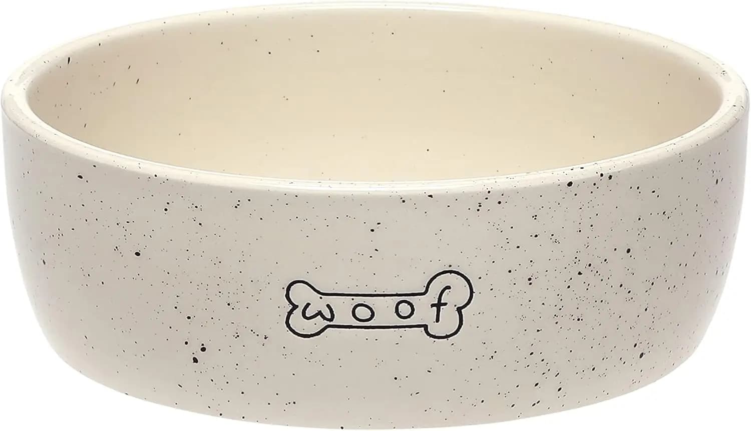 Ciotola in Ceramica per Cani – Piatto per Cibo e Acqua per Animali Domestici con Motivo Maculato “Woof”, in Gres Resistente, Base Pesante Antiscivolo, 20 oz, Taglia Media