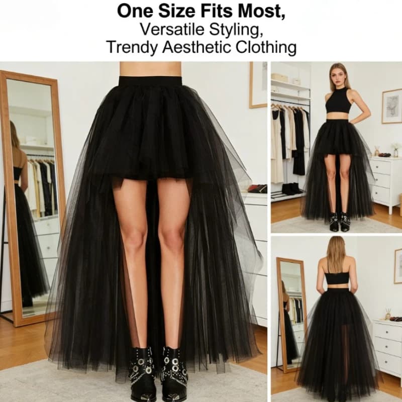 Elegant Black High Low Tutu Skirt Mesh Party Skirt for Women
