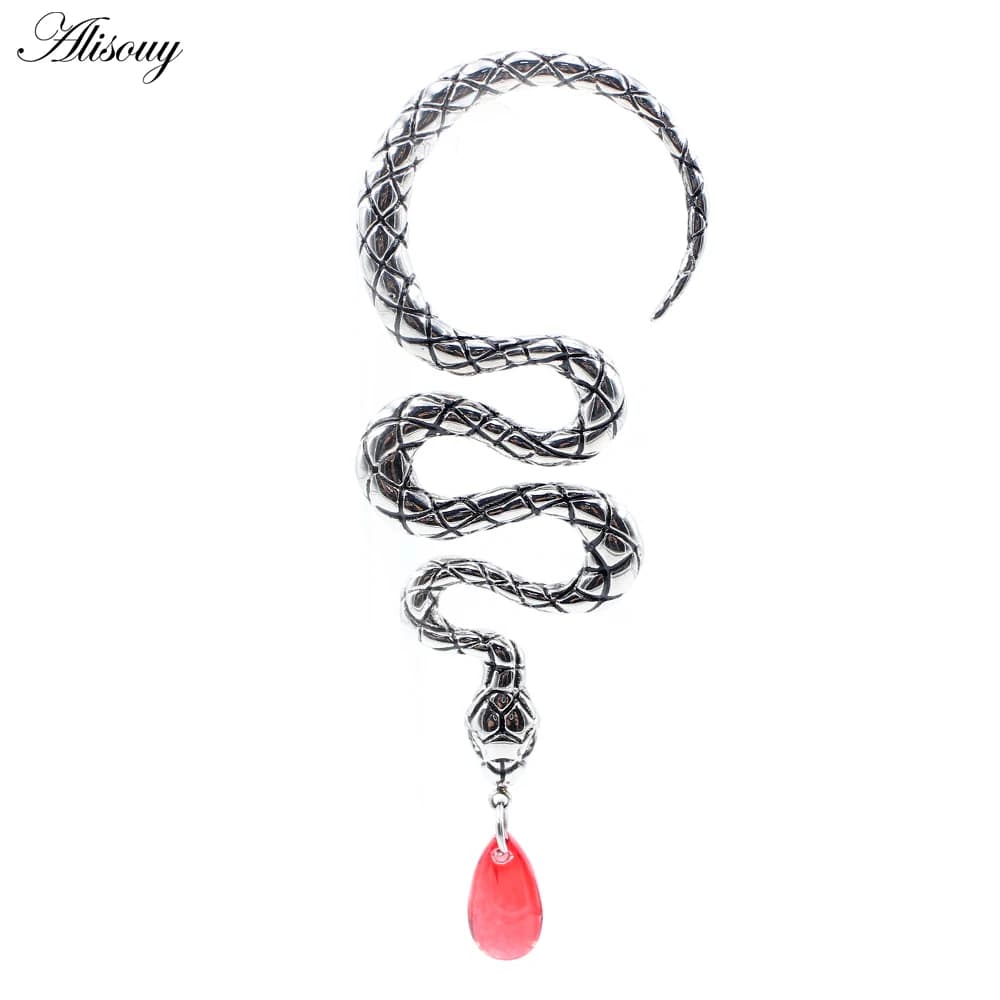 1 Pezzo Orecchino Punk in Rame a Forma di Serpente Intrecciato con Cristallo a Goccia, Perni per Orecchio, Dilatatori, Plug, Gioielli per Piercing Corporeo