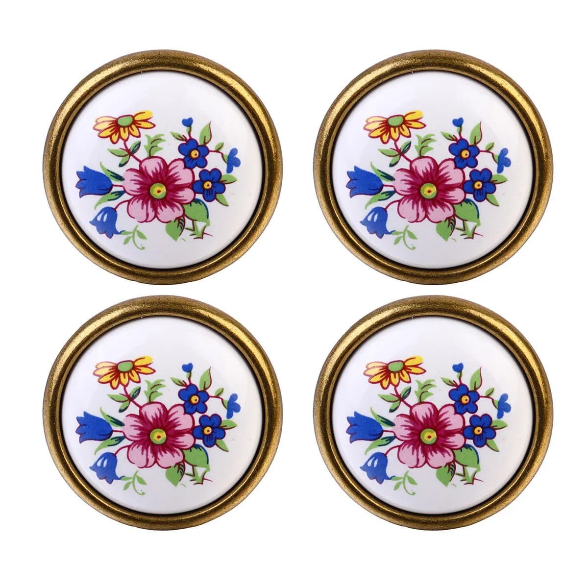 4 pomelli in ceramica blu a forma di fiore per ante di armadi, cassetti, guardaroba, cassettiere, librerie, scarpiera, scrivania, maniglia per armadietto