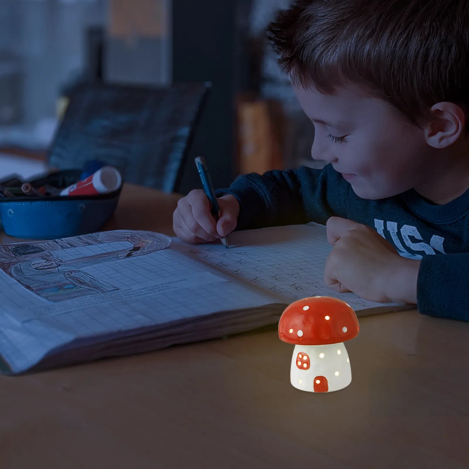 Lampada da Notte a Forma di Fungo in Ceramica, Piccola Lampada da Comodino Ricaricabile con Luce Calda per Camera da Letto, Scrivania e Cameretta
