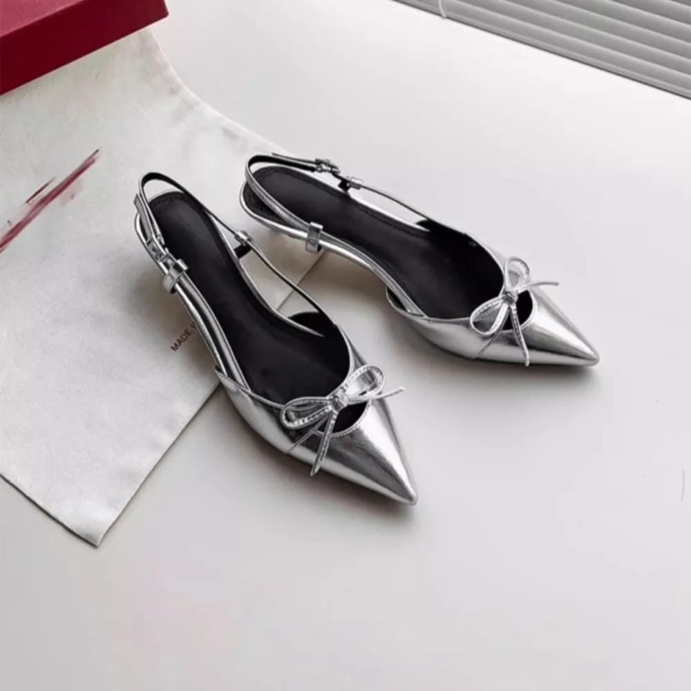 Sandali Estivi da Donna con Tacco Medio, Punta Affusolata, Moda 2026, Nuovi, con Fiocco a Farfalla, Scarpe Eleganti Slingback