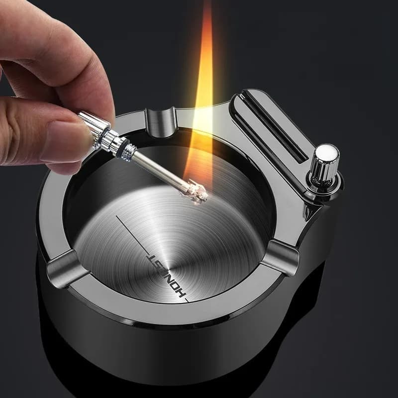 HONEST Vacuum Plated Stainless Steel Ashtray Lighter High end Business Metal Lighter Home Hotel Ashtray Supplies Lighter Smoking