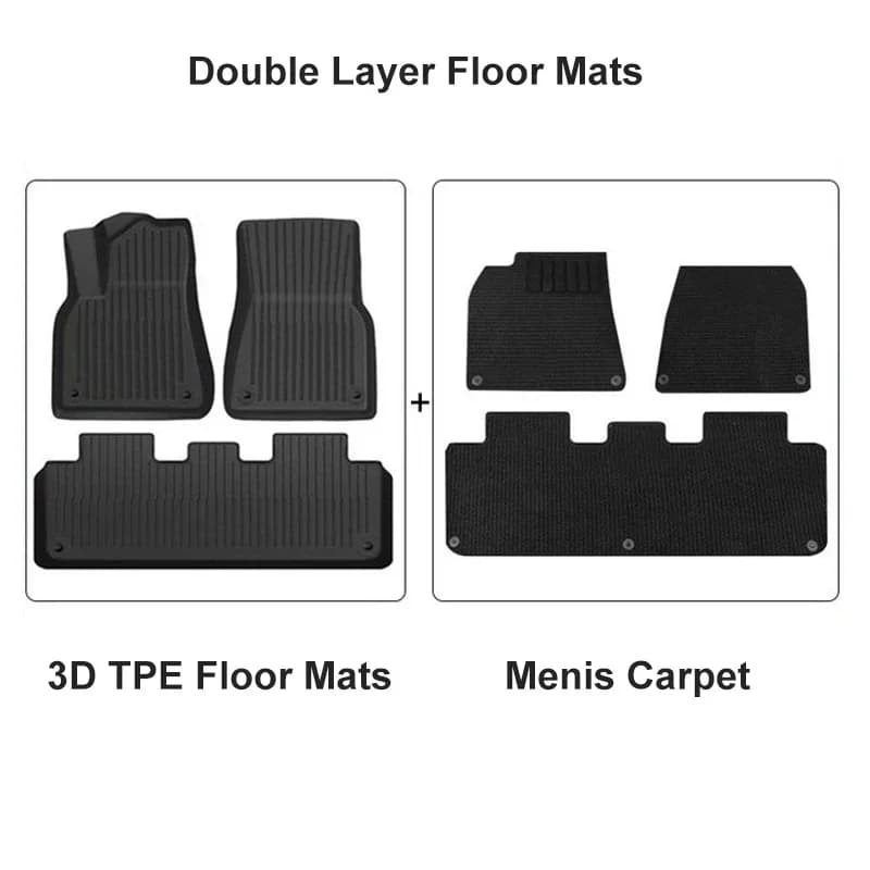 6PCS Tappetini per Tesla Modello Y Modello 3 Doppio Strato 3D TPE Menis Tappeto Velluto Impermeabile Lavabile Due Strati Tappetini per Auto
