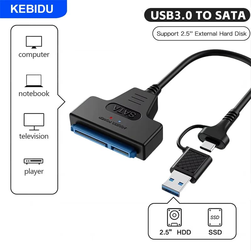 Cavo Adattatore KEBIDU da SATA a USB 3.0, Supporto per HDD/SSD Esterni da 2,5 Pollici, Connettore per PC