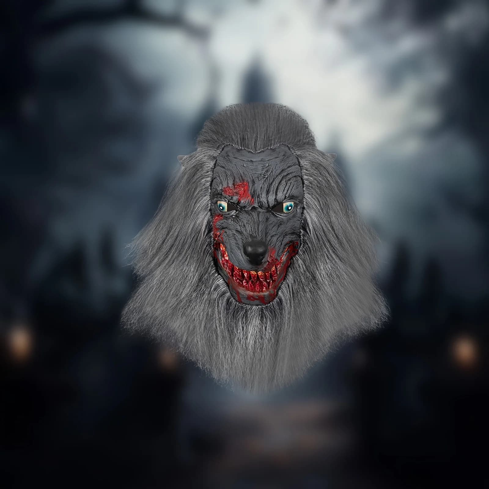 Horror Werewolf Latex Mask with Gray Fur - Scary Bloody Wolf Mask for Halloween, Carnival, Music Festivals & Prank Gifts
