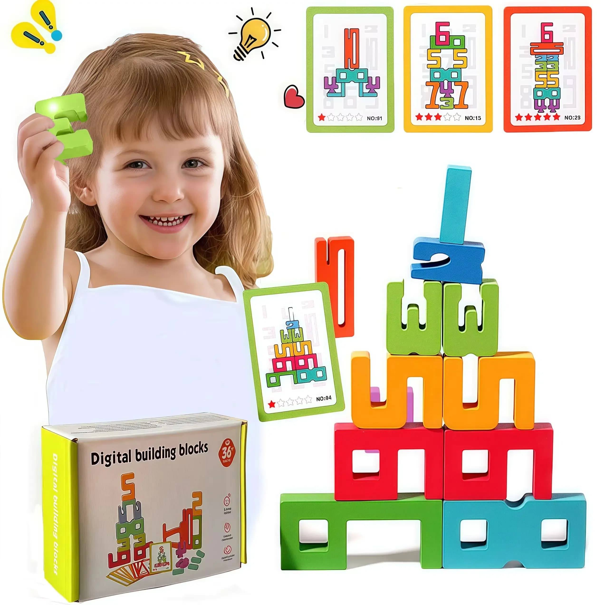 Giocattoli matematici Montessori Numero in legno impilabili Blocchi di costruzione Giocattolo di equilibrio digitale Giocattolo di numero di apprendimento in età prescolare per regali per bambini