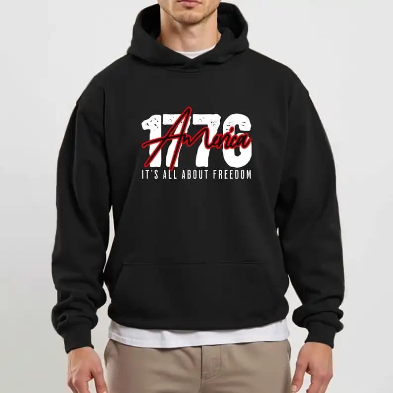 1776 America Vintage Freedom Sweatshirt Patriotic Pullover Men Women Pride Letters Long Sleeve Thermal Hoodie Sweatshirt Top
