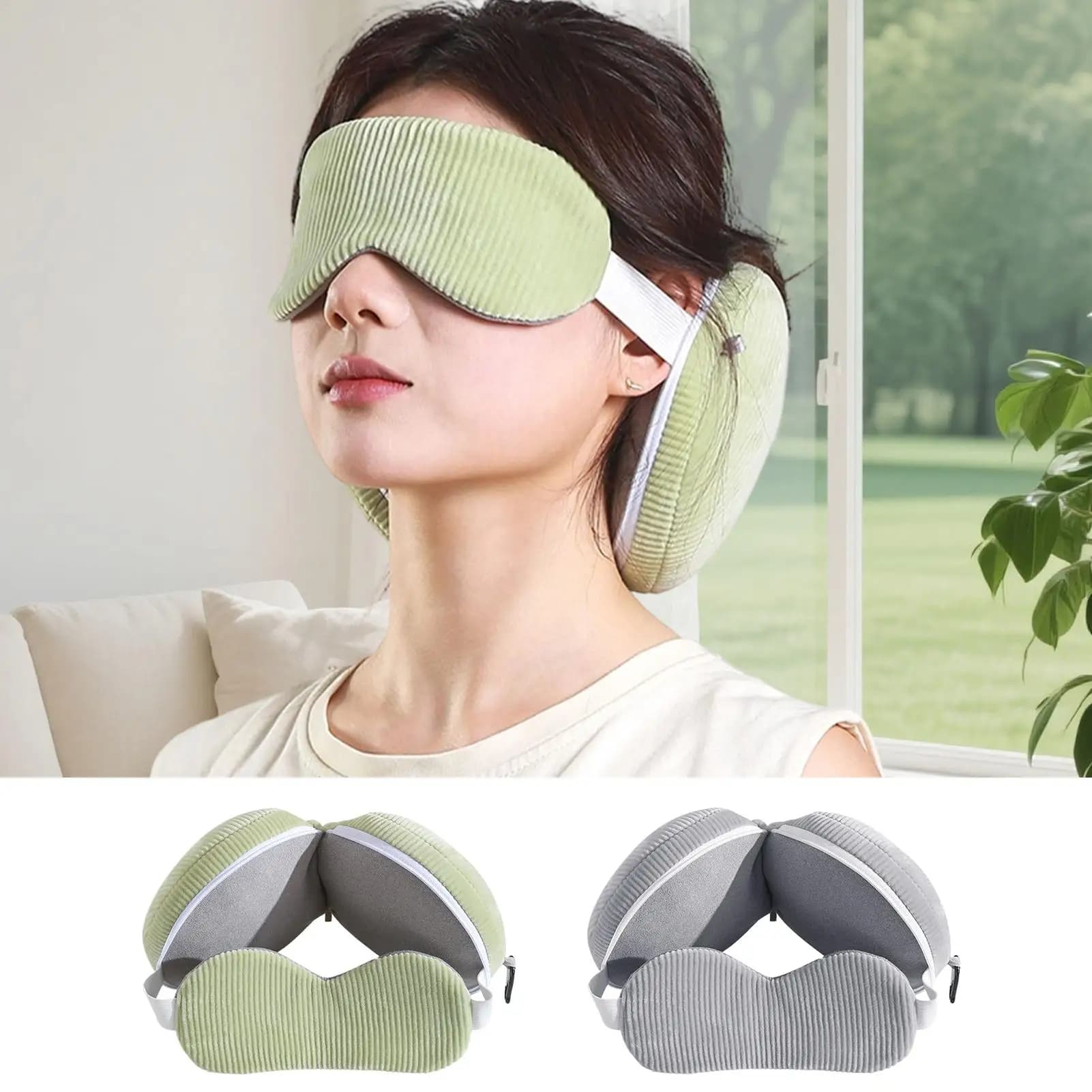 Cuscino da Viaggio a Forma di U con Mascherina per Occhi Blocca-Luce per Riposo e Sonno, Supporto Comodo per il Collo durante i Viaggi in Aereo