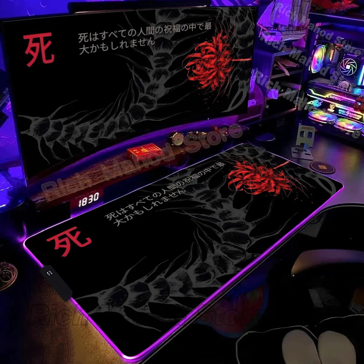 Red Spider Lily Desk Mat Rgb Anime Death Flower Mousepad Extensive Mousepad Large mouse pad Led Wisteria Demon XXL Play Mat