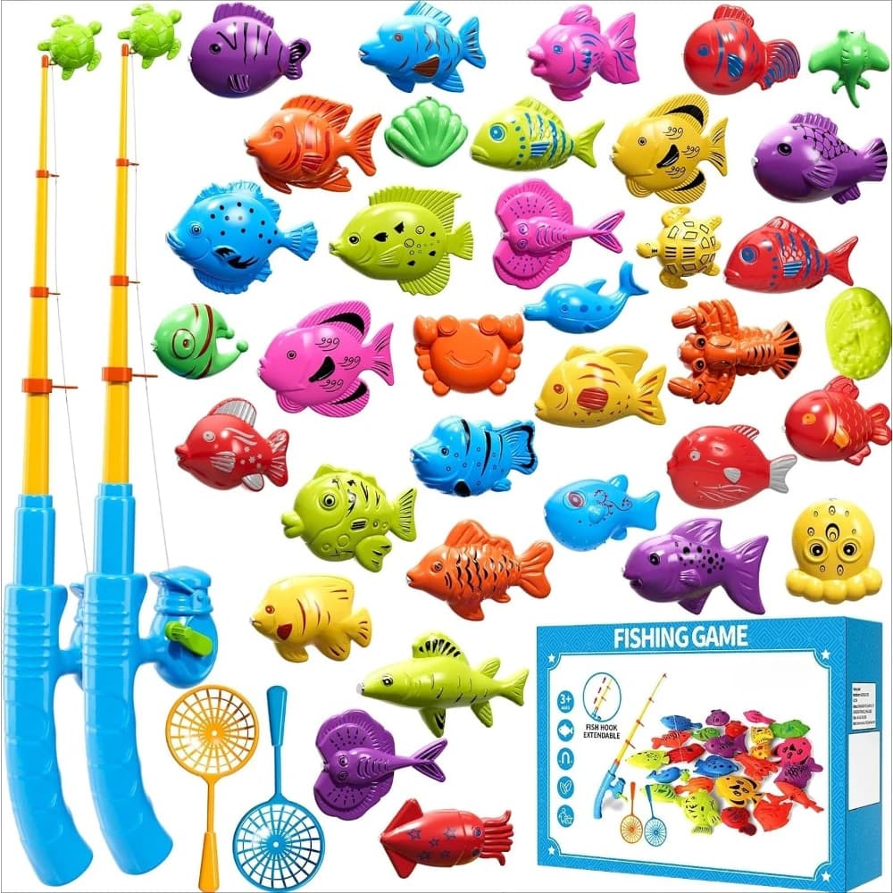 39Pcs Colorful Magnetic Fishing Water Toy Set with Rod, Net & Tub, Educational Bath Pool Game Gift for Kids Ages 3-8