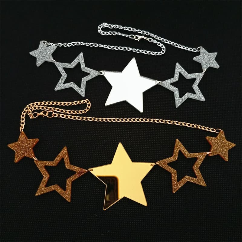 KUGUYS Mirror Acrylic Stars Pendant Necklace for Women Fashion Statement Jewelry Unique Accessories