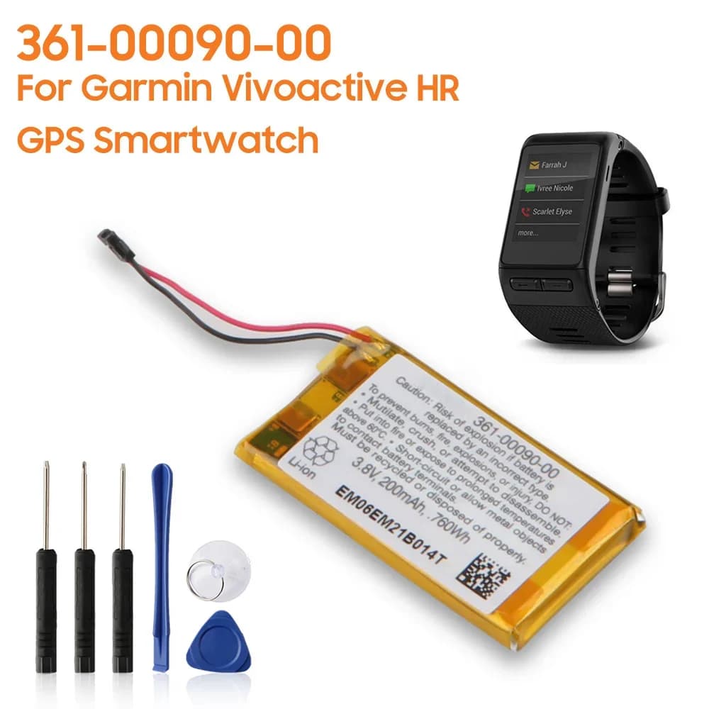 Replacement Battery 361-00090-00 For Garmin Vivoactive HR GPS Smartwatch Powerful Rechargeable Batteries 200mAh High Capacity
