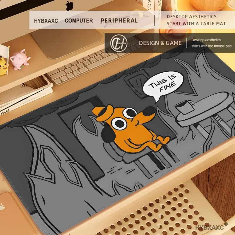 HYBXAXC "This Is Fine" Dog Keyboard Mousepad Large Anti-Slip Mouse Pad Stitched Edges Mat Dachshund Dog Desk Laptop Gaming​ Pad