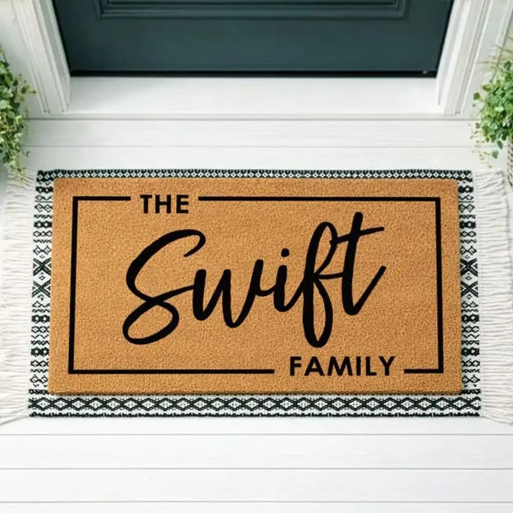 Custom Family Name Doormat Personalized Last Name Welcome Mat Front Door Entryway Rug Non Slip Coir Look New Home Gift