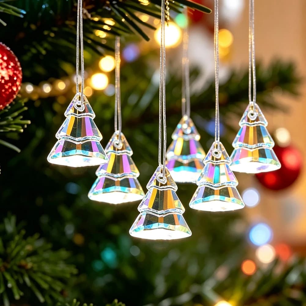 20PCS Crystal Glass Beads Christmas Tree Shape Loose Spacer Bead DIY Suncatcher Making Shiny Xmas Garland Decor Keychain Pendant