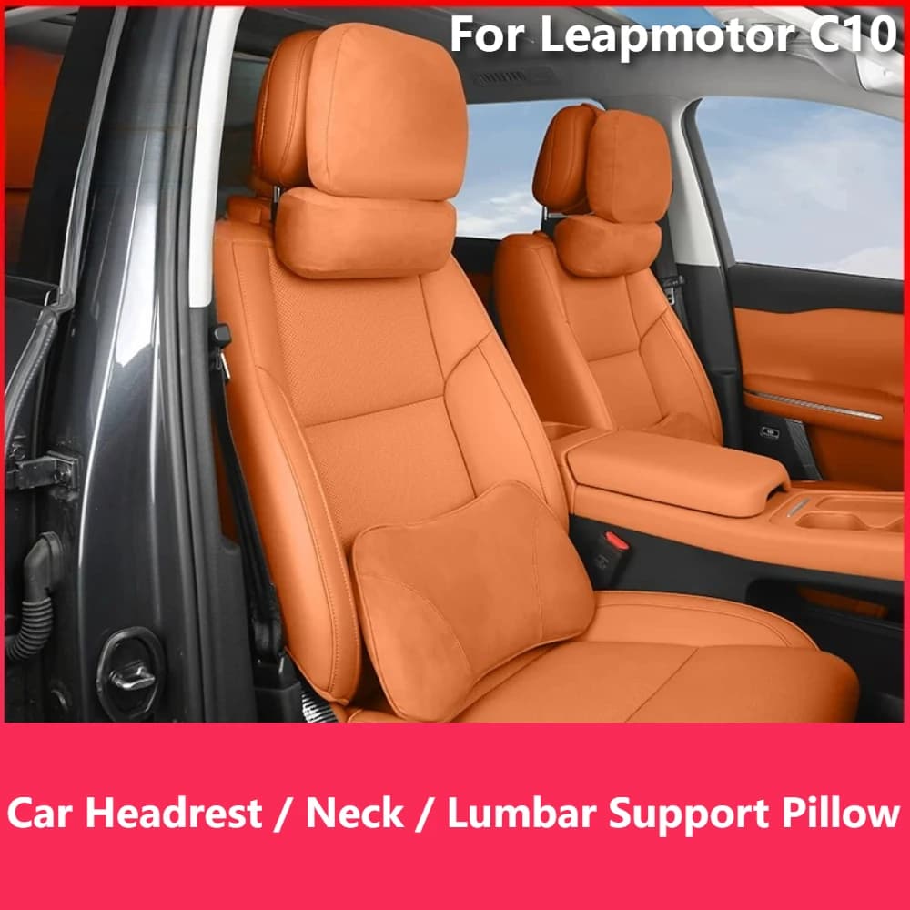 For Leapmotor C10 Suede Car Headrest Neck Pillow Lumbar Support Pillow Soft Comfort Car Interior Accessories