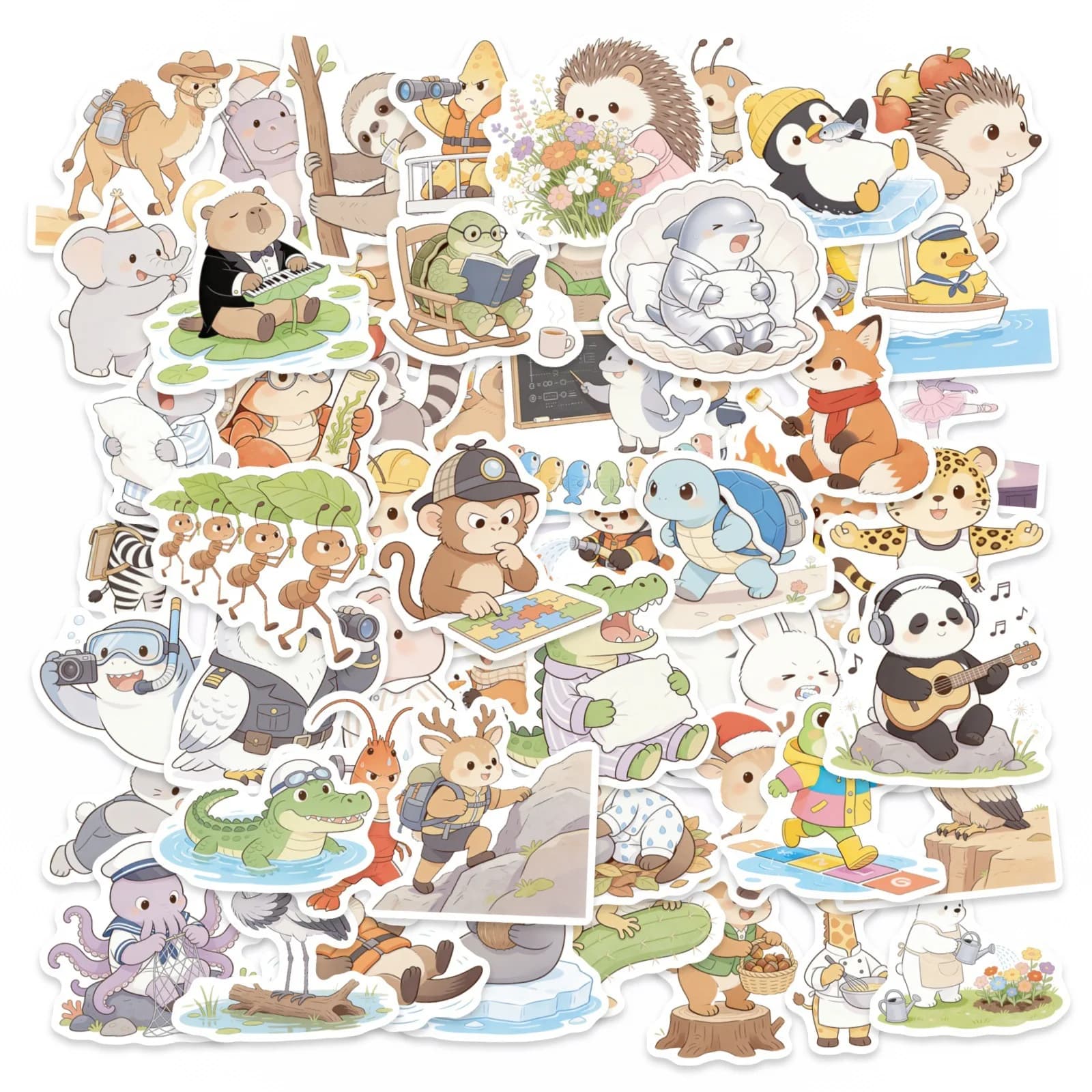 Set di 56 Adesivi Decorativi con Animali per Telefono, Casco, Chitarra, Bagagli, Decorazioni per Bambini, Cancelleria e Quaderni