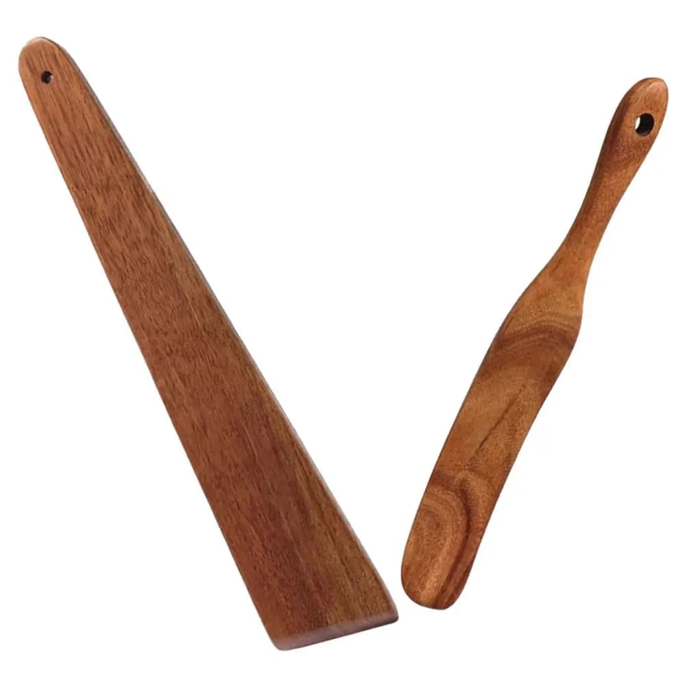 2 spatole in legno con manico lungo, spatole da cucina in legno naturale per padelle antiaderenti, per cucinare, cuocere al forno, mescolare, friggere, utensile per girare