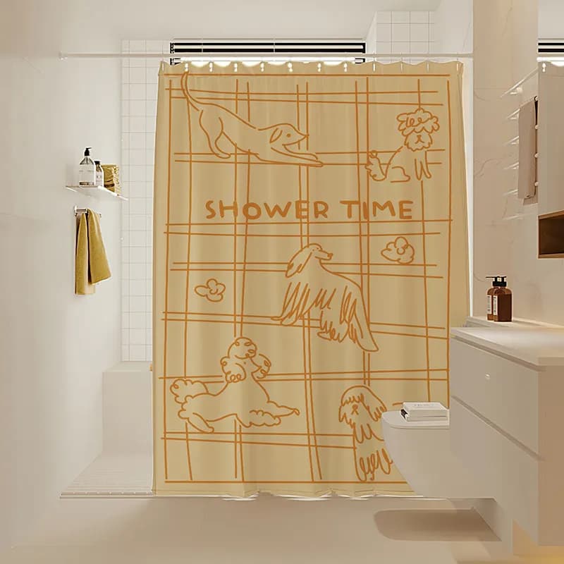 Tenda da Doccia VIKAMA Stile Semplice di Lusso - Tenda da Doccia con Cane Cartoonesco - Decorazione per la Casa