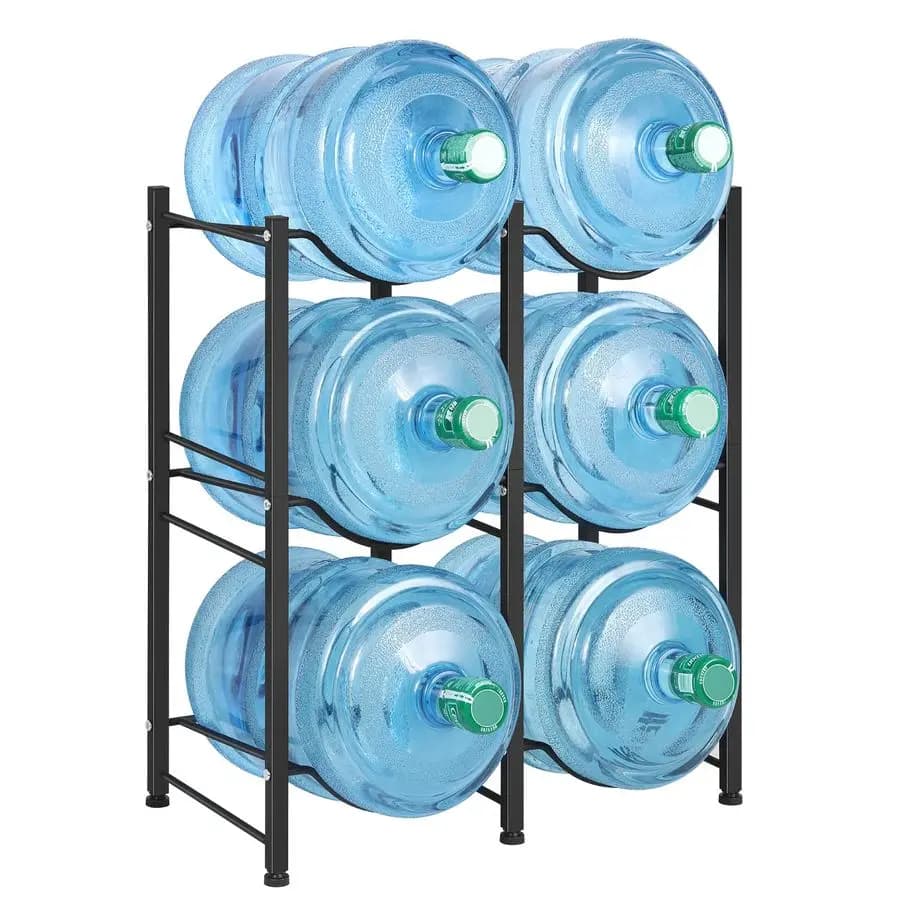 5 Gallon Bottle Holder, Double Row Black Water Cooler Bottle Holder at 3 Levels, Water Bottle Holder with 6 Home Kitchen Slots