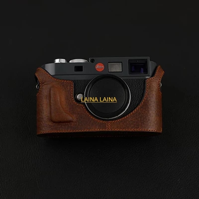 Custodia a mezza custodia in vera pelle fatta a mano per fotocamere Leica M8, M9, M9P, M-E, MM, Typ220 con sportello per batteria