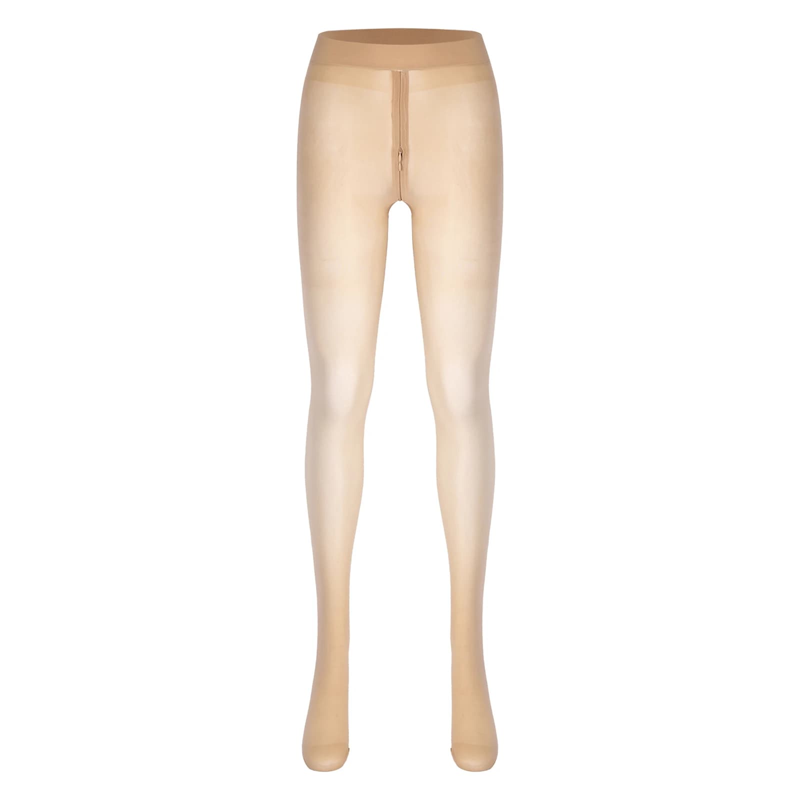 Women's Glossy See-through Pantyhose Stockings Sheer Stretchy Zipper Crotch Tights Pants Sexy Open Butt Leggings with Socks