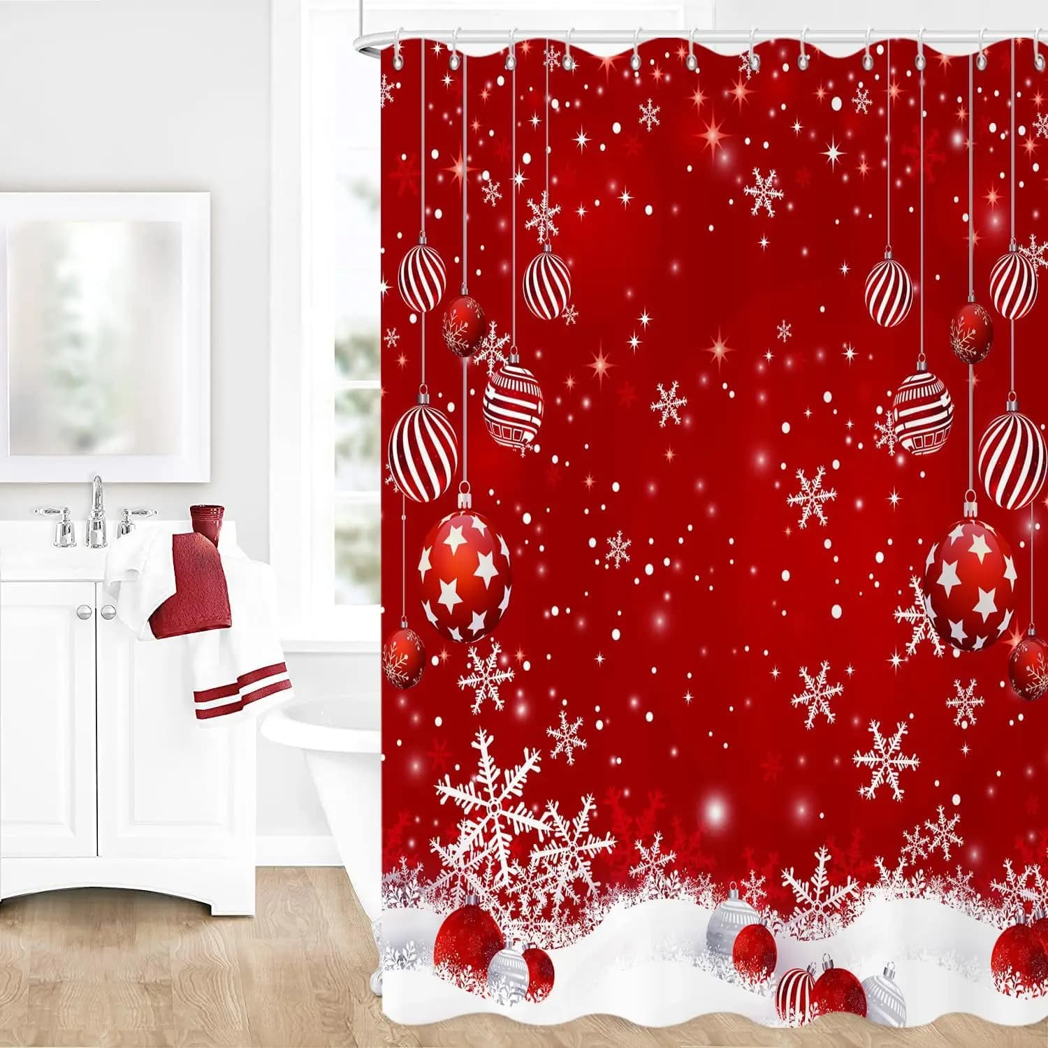 1 pz Navidad Buon Natale Tenda da doccia Stampa 3D Pupazzo di neve Fiocco di neve Accessori per la casa impermeabili per l'arredamento del bagno