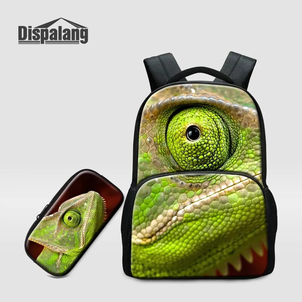 Laptop Backpack and Pencil Case 2PCS Set, Lizard Print Customizable School Bag for College Men Students, Outdoor Bookbag