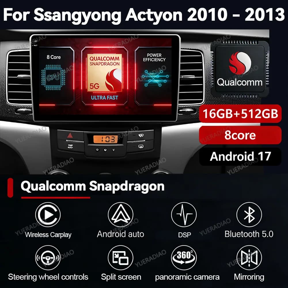 Autoradio Android 17 per SsangYong Korando 3 Actyon 2 2010-2013 GPS NAVI QLED Head Unit BT 4G WIFI Lettore Multimediale Video