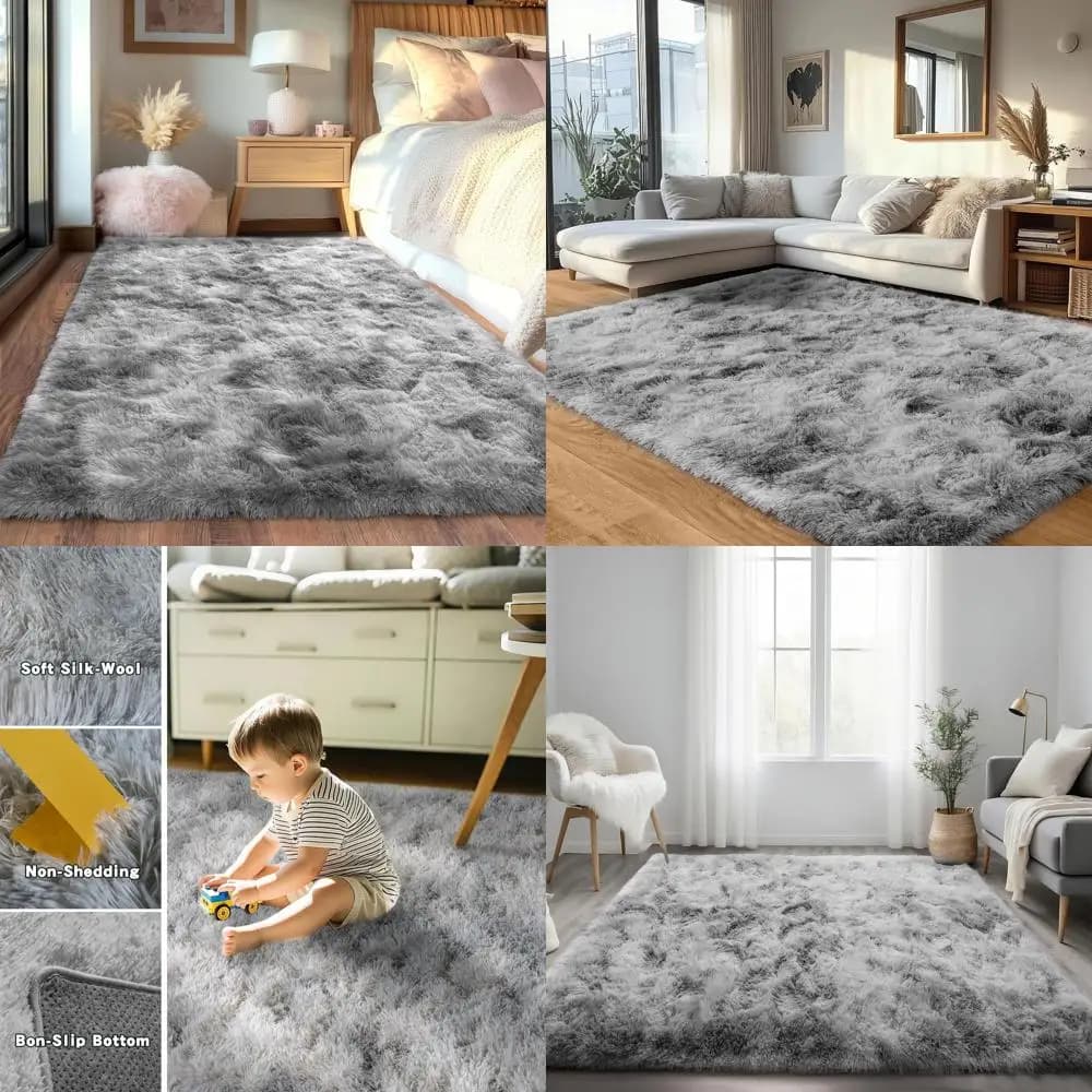 Tappeto Shaggy Spesso e Morbido Antiscivolo per Camera da Letto, 6x9, Comodo e Durevole per Soggiorni, Camere di Bambini e Adolescenti, Arredamento Casa