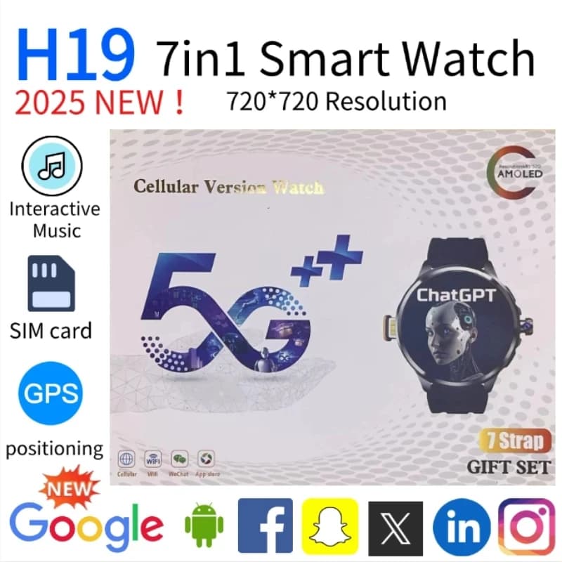 2025 NUOVO 4G Full Netcom H19 Smartwatch Sistema Android Schermo Amoled 720 * 720 da 1,95 pollici 190 ° Orologio intelligente con fotocamera rotante GPS WIFI