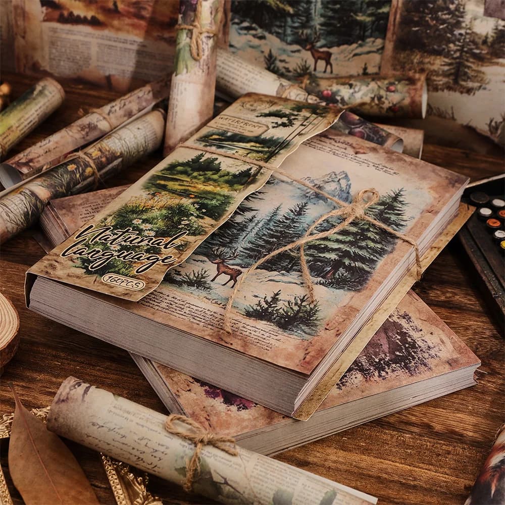 160 fogli di carta per album di paesaggi naturali vintage, non appiccicosa, di grandi dimensioni, 160 modelli diversi, materiale decorativo fai da te