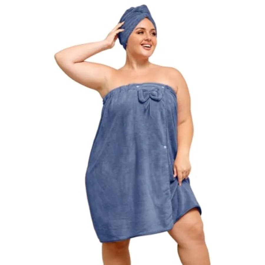 Accappatoio in spugna taglie forti con asciugamano per capelli da donna L-2XL, Accappatoio da doccia da donna, Accappatoio da spa, Comodo telo da bagno avvolgente regolabile