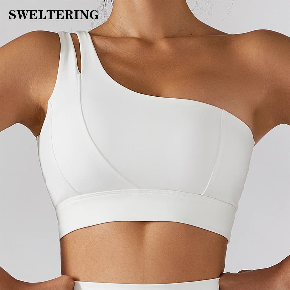 Reggiseno sportivo monospalla da donna sexy, push-up, per palestra, allenamento, corsa e fitness, con supporto ad alta resistenza