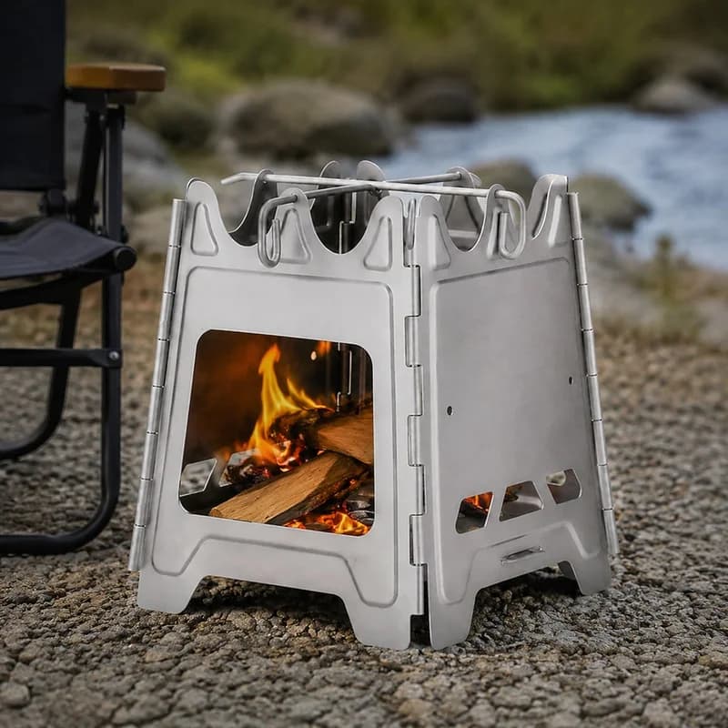 Compact Stainless Steel Foldable Camping Stove, Portable Wood Fire Pit for Hiking and Outdoor Bonfires